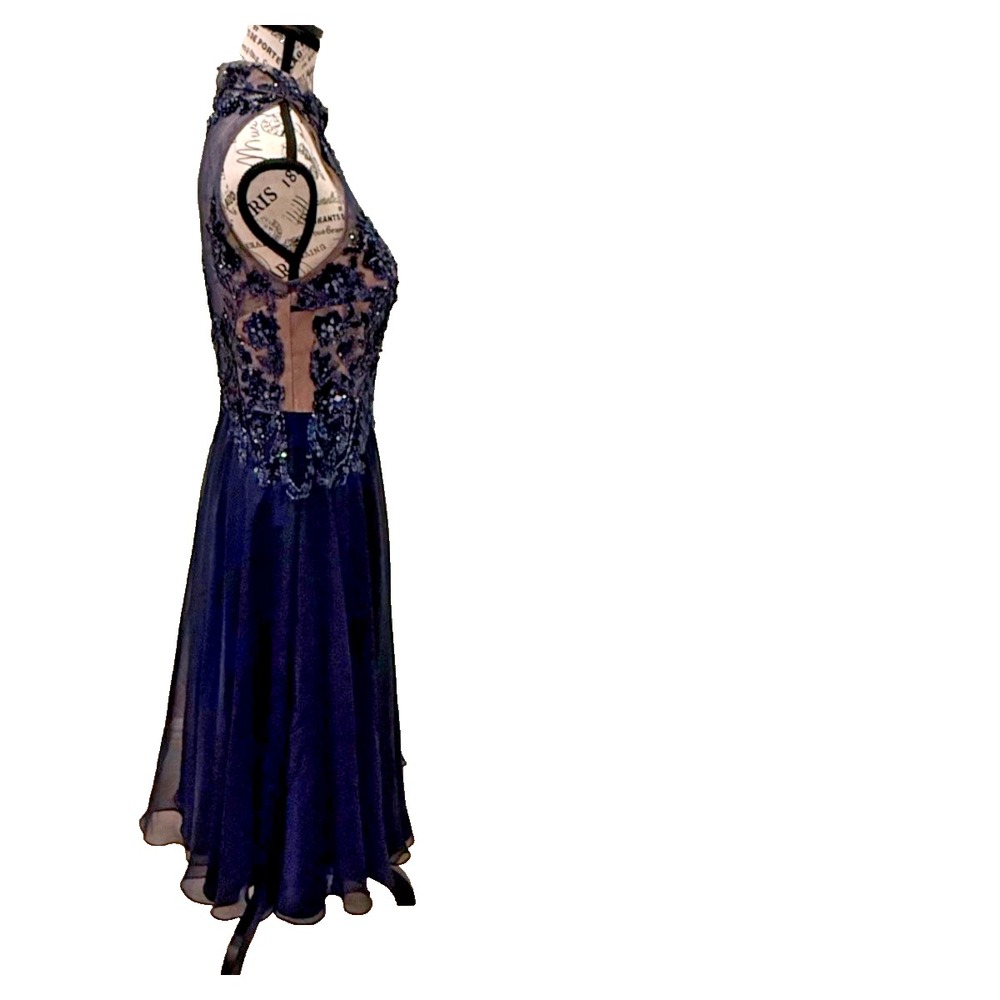 Vintage Dave & Johnny Women's Beaded Tea Length Evening Gown Blue Size 3/4 - Picture 8 of 10
